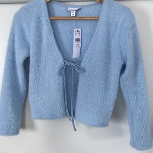 TopShop Fuzzy Blue Sweater with Tie